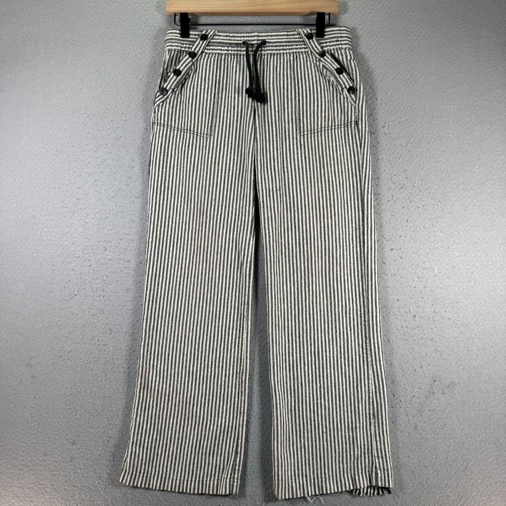 Rewind Linen Pants Womens‎ 9 Black White Pin Stripe Straight Leg Comfort